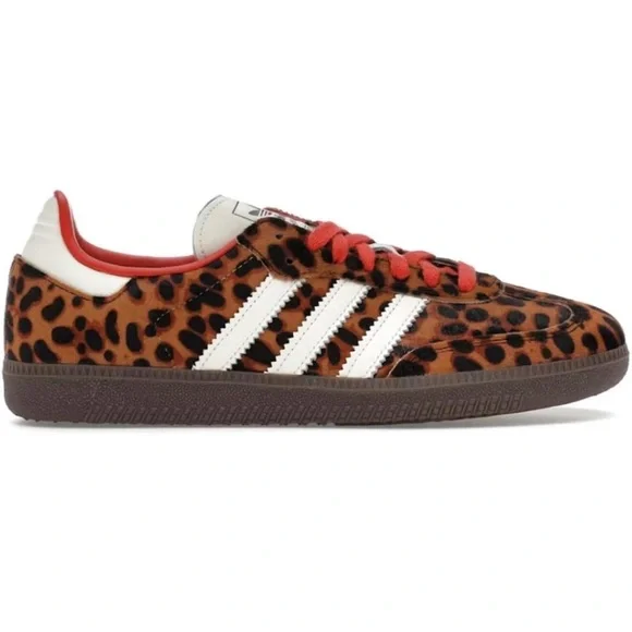 adidas Gazelle Leopard Print Sneakers with White Stripes and Brown Sole - Picture 2 of 8